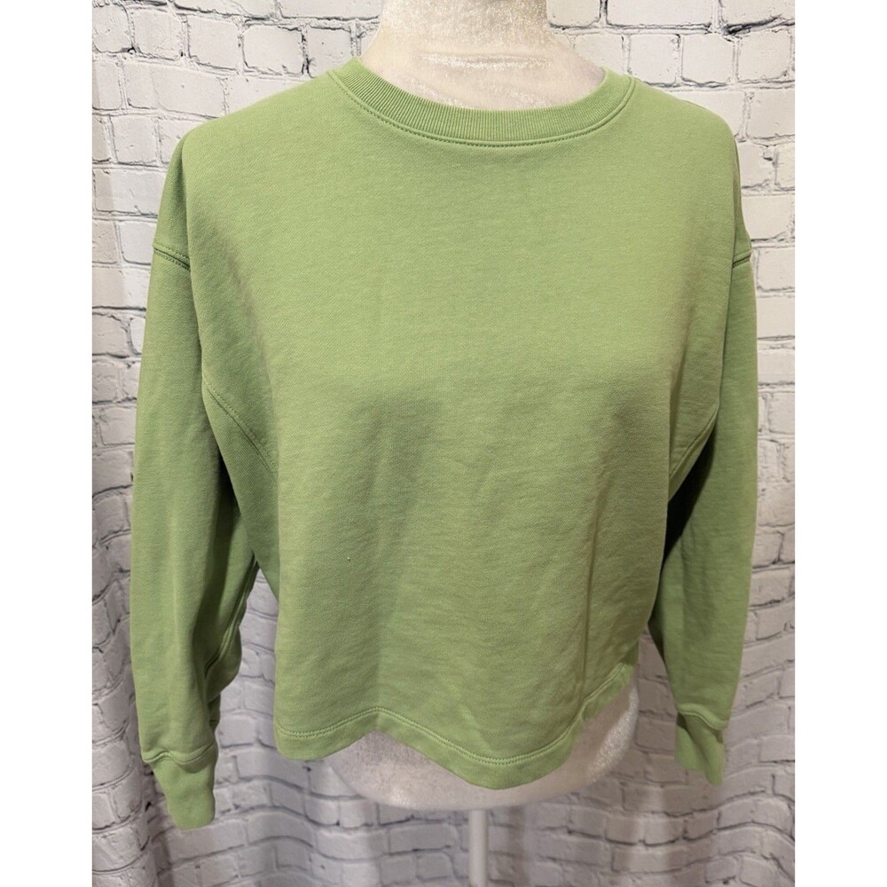 J Crew Cropped Sweatshirt Woman's Cotton Green Pullover Boxy XS